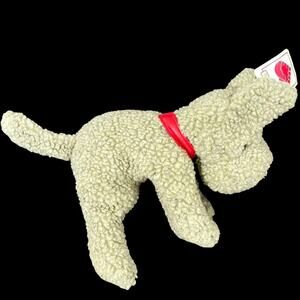 Vintage HugFun Dog Plush Sherpa Tan Puppy Red Collar Y2K Stuffed Toy 10" TAGS